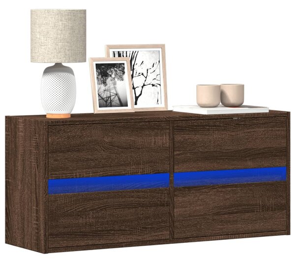 Barna tölgyszínű fali TV-szekrény LED-del 100x31x45 cm