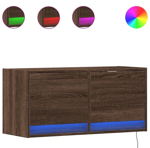 Barna tölgyszínű fali TV-szekrény LED-del 80x31x35 cm