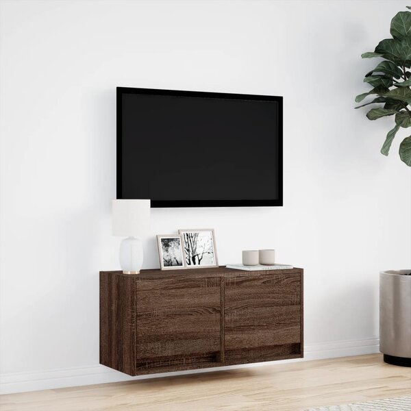Barna tölgyszínű fali TV-szekrény LED-del 80x31x35 cm