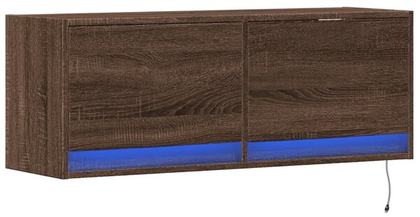 Barna tölgyszínű fali TV-szekrény LED-del 100x31x35 cm