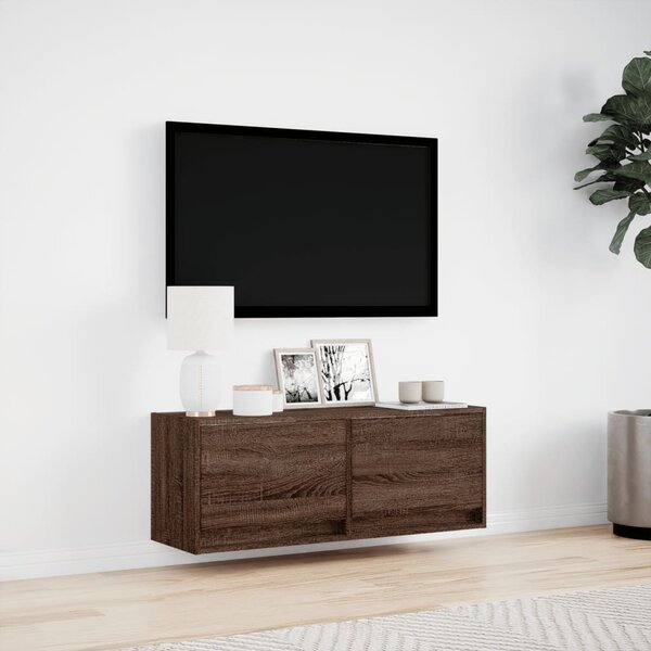 Barna tölgyszínű fali TV-szekrény LED-del 100x31x35 cm