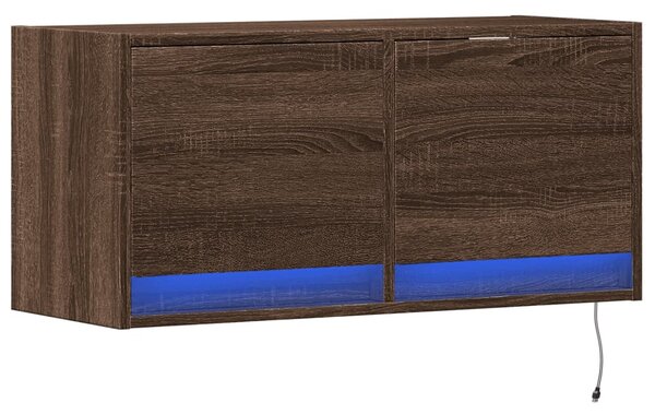 Barna tölgyszínű fali TV-szekrény LED-del 80x31x35 cm