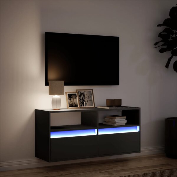 Fekete fali TV-szekrény LED-világítással 100x31x45 cm