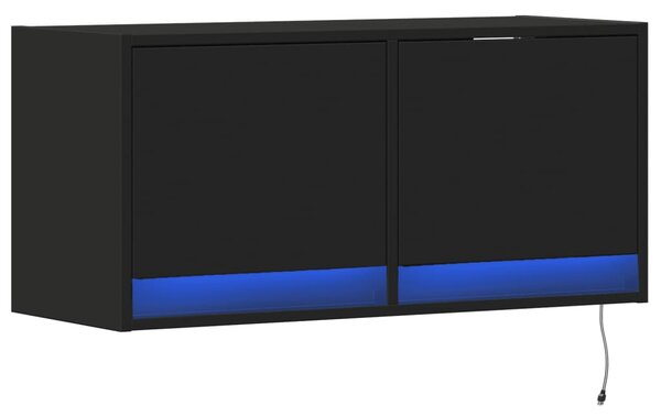 Fekete fali TV-szekrény LED-világítással 80x31x35 cm
