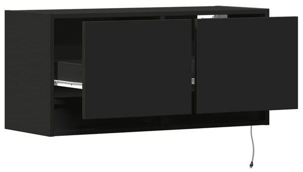 Fekete fali TV-szekrény LED-világítással 80x31x35 cm