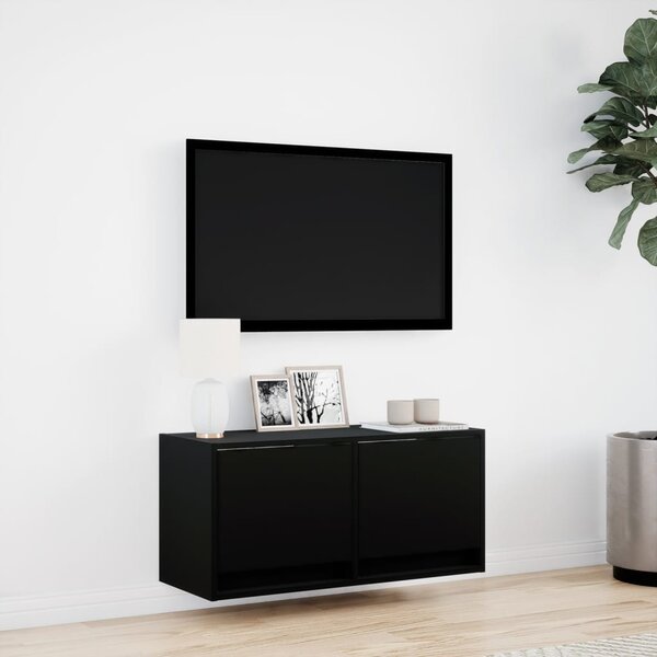 Fekete fali TV-szekrény LED-világítással 80x31x35 cm