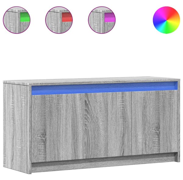 Szürke sonoma színű szerelt fa LED-es TV-szekrény 100x34x50 cm