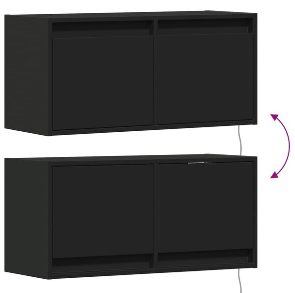 Fekete fali TV-szekrény LED-világítással 80x31x35 cm