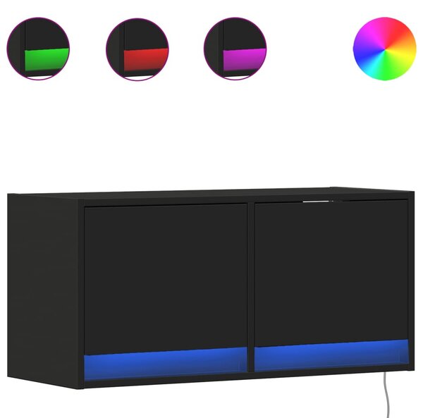 Fekete fali TV-szekrény LED-világítással 80x31x35 cm