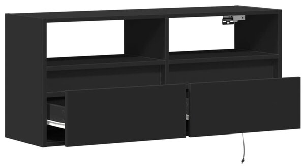 Fekete fali TV-szekrény LED-világítással 100x31x45 cm
