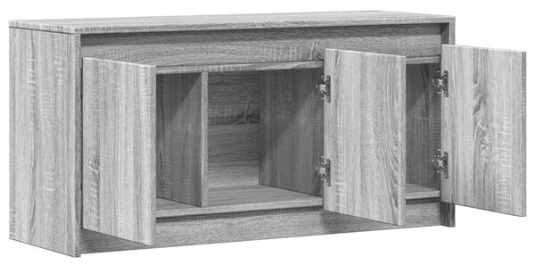 Szürke sonoma színű szerelt fa LED-es TV-szekrény 100x34x50 cm