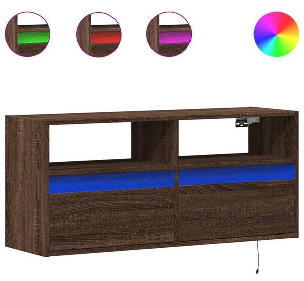 Barna tölgyszínű fali TV-szekrény LED-del 100x31x45 cm