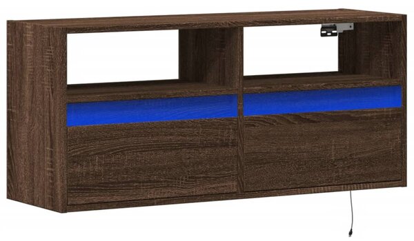 Barna tölgyszínű fali TV-szekrény LED-del 100x31x45 cm