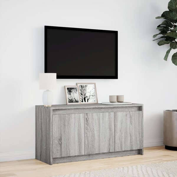 Szürke sonoma színű szerelt fa LED-es TV-szekrény 100x34x50 cm