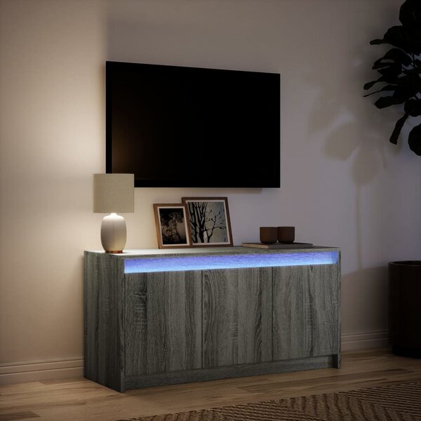 Szürke sonoma színű szerelt fa LED-es TV-szekrény 100x34x50 cm