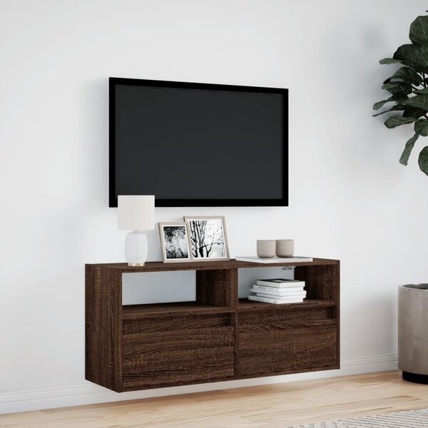 Barna tölgyszínű fali TV-szekrény LED-del 100x31x45 cm