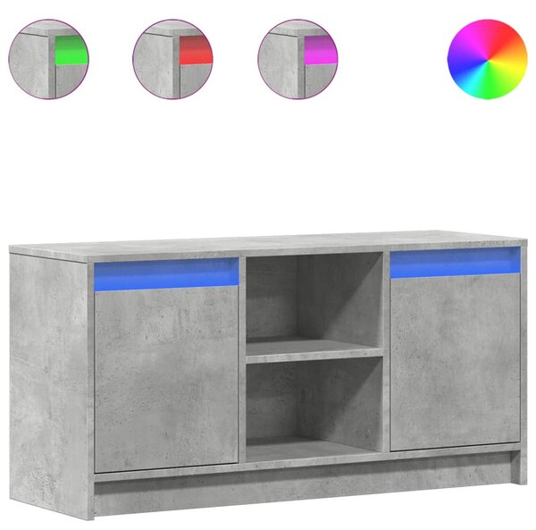 Betonszürke szerelt fa TV-szekrény LED-ekkel 100 x 34 x 50 cm