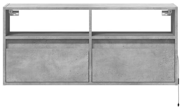 Betonszürke falra szerelhető TV-szekrény LED-del 100x31x45 cm
