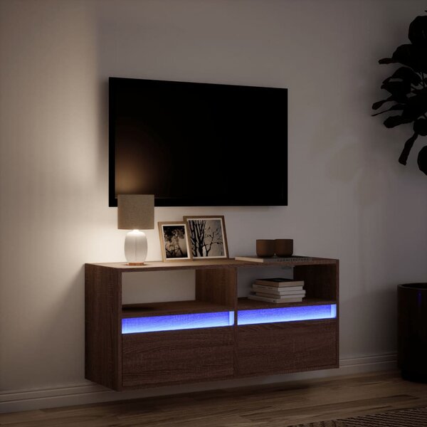 Barna tölgyszínű fali TV-szekrény LED-del 100x31x45 cm