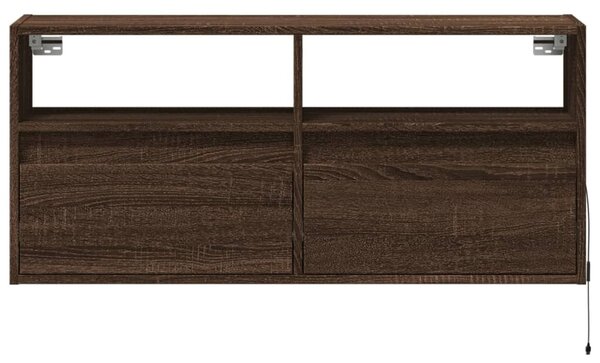 Barna tölgyszínű fali TV-szekrény LED-del 100x31x45 cm