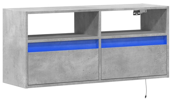 Betonszürke falra szerelhető TV-szekrény LED-del 100x31x45 cm