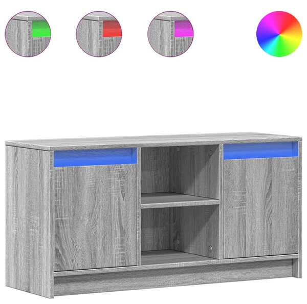 Szürke sonoma színű szerelt fa LED-es TV-szekrény 100x34x50 cm