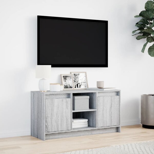 Szürke sonoma színű szerelt fa LED-es TV-szekrény 100x34x50 cm