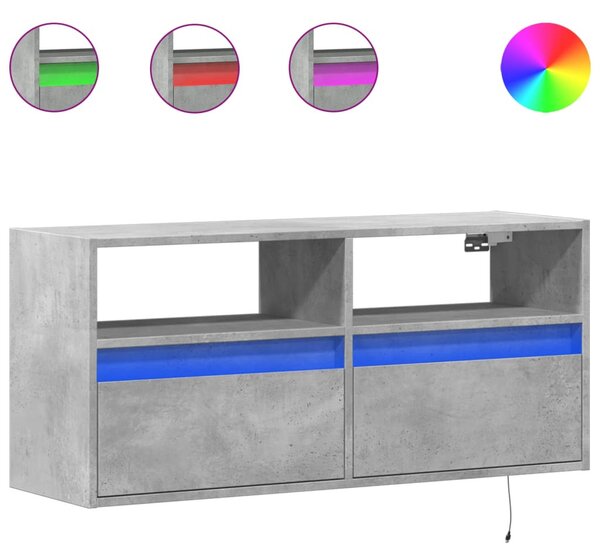 Betonszürke falra szerelhető TV-szekrény LED-del 100x31x45 cm
