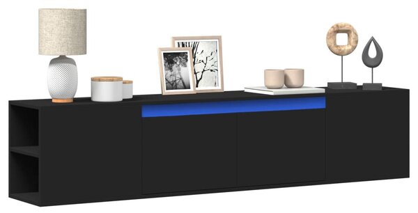 Fekete falra szerelhető TV-szekrény LED-del 180 x 31 x 39,5 cm