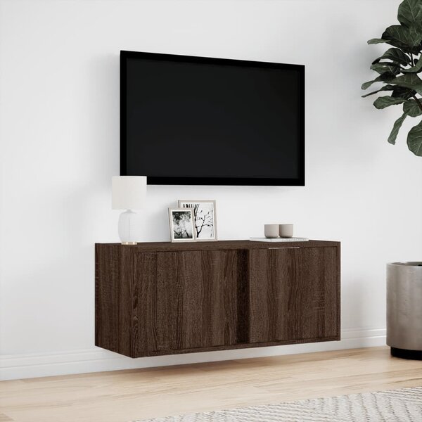 Barna tölgyszínű fali TV-szekrény LED-del 80x31x35 cm