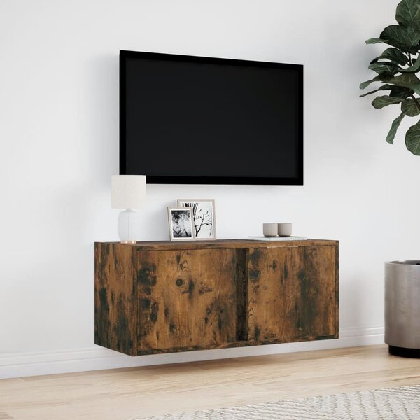 Füstös tölgy színű fali TV-szekrény LED-ekkel 80x31x35 cm