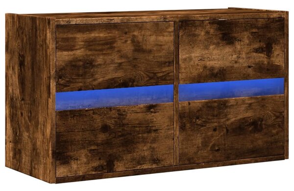 Füstös tölgy színű fali TV-szekrény LED-ekkel 80x31x45 cm