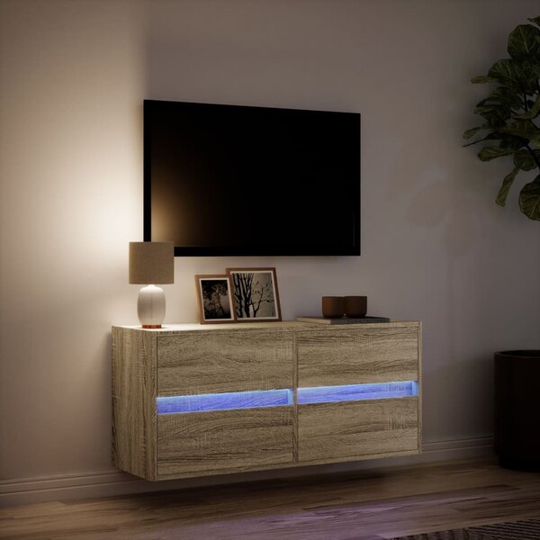 Sonoma tölgy színű fali TV-szekrény LED-ekkel 100x31x45 cm