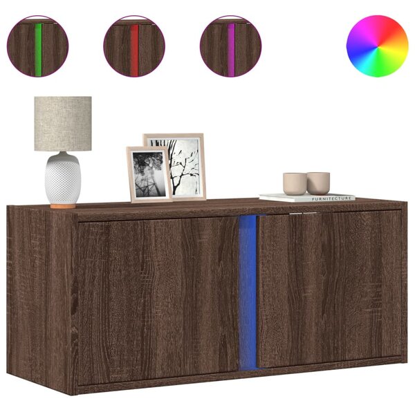 Barna tölgyszínű fali TV-szekrény LED-del 80x31x35 cm