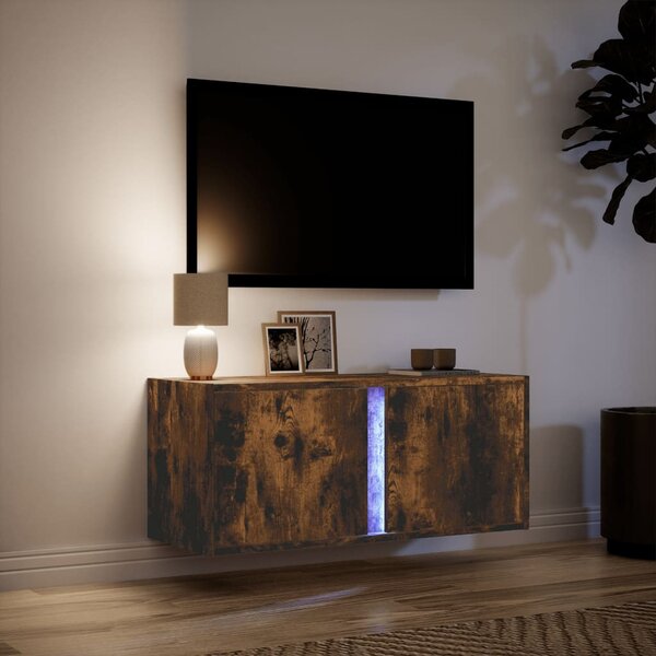 Füstös tölgy színű fali TV-szekrény LED-ekkel 80x31x35 cm