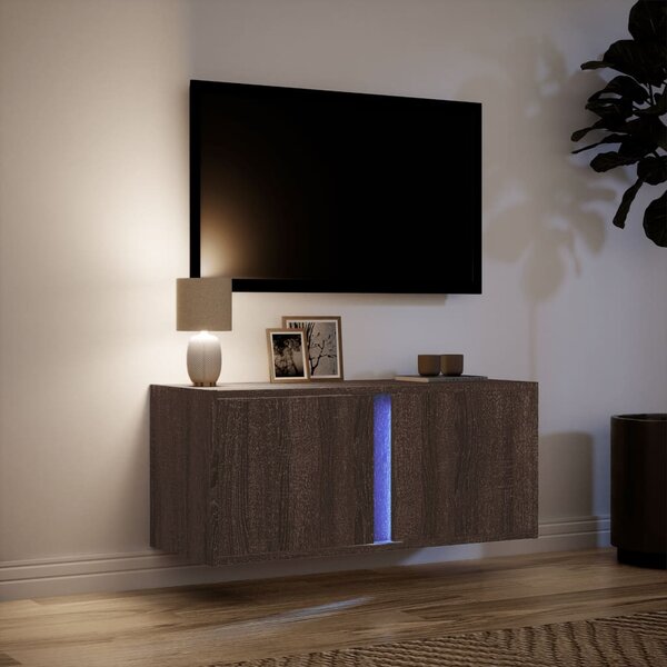 Barna tölgyszínű fali TV-szekrény LED-del 80x31x35 cm
