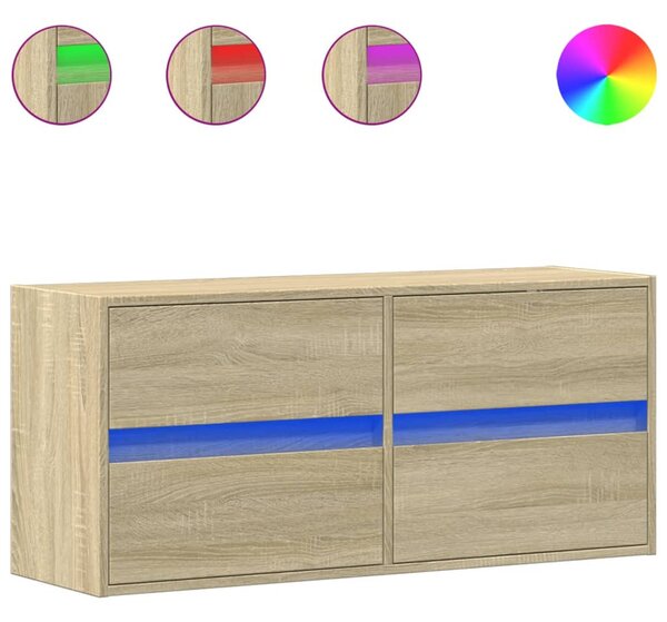 Sonoma tölgy színű fali TV-szekrény LED-ekkel 100x31x45 cm