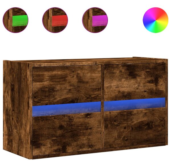Füstös tölgy színű fali TV-szekrény LED-ekkel 80x31x45 cm