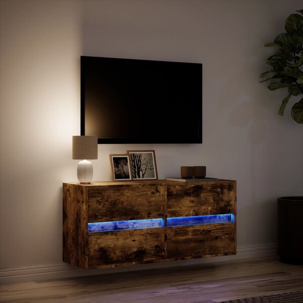 Füstös tölgy színű fali TV-szekrény LED-ekkel 100x31x45 cm