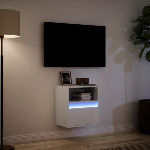 Fehér falra szerelhető TV-szekrény LED-lámpákkal 41x31x45 cm