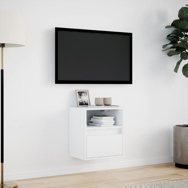 Fehér falra szerelhető TV-szekrény LED-lámpákkal 41x31x45 cm