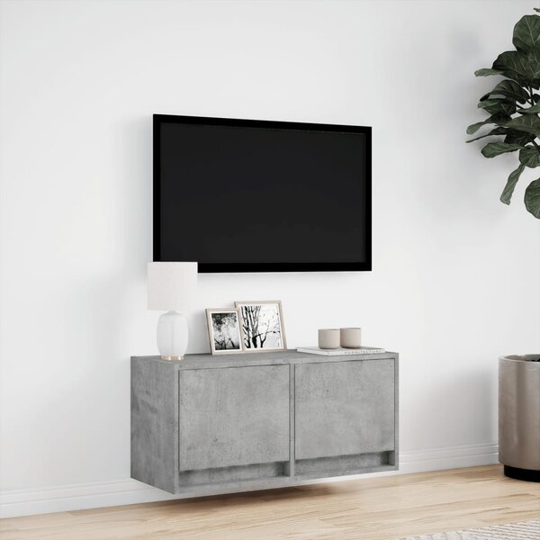 Betonszürke falra szerelhető TV-szekrény LED-del 80x31x35 cm