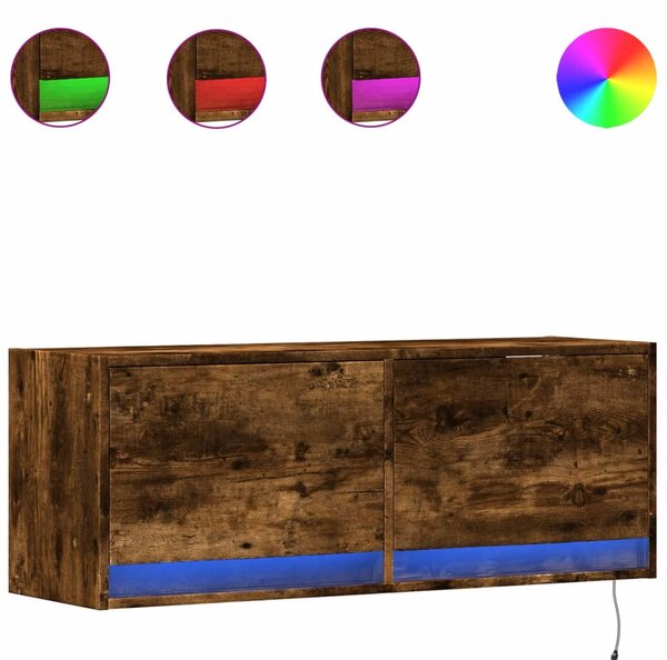 Füstös tölgy színű fali TV-szekrény LED-ekkel 100x31x35 cm