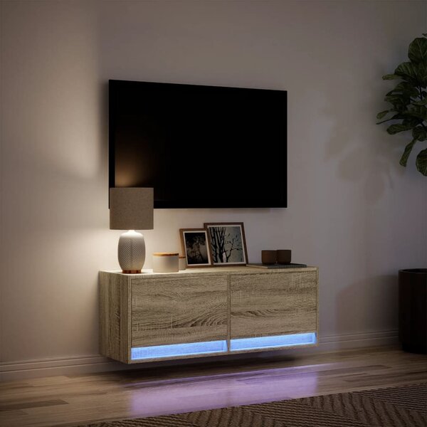 Sonoma tölgy színű fali TV-szekrény LED-ekkel 100x31x35 cm