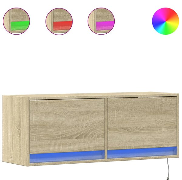 Sonoma tölgy színű fali TV-szekrény LED-ekkel 100x31x35 cm