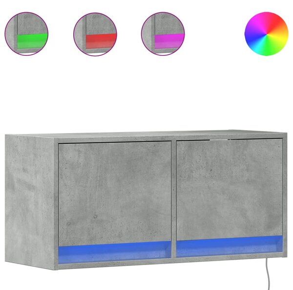 Betonszürke falra szerelhető TV-szekrény LED-del 80x31x35 cm