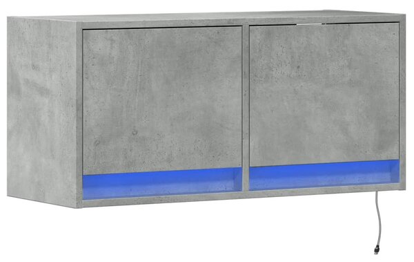 Betonszürke falra szerelhető TV-szekrény LED-del 80x31x35 cm