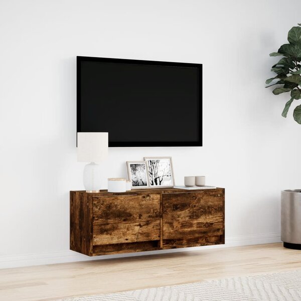 Füstös tölgy színű fali TV-szekrény LED-ekkel 100x31x35 cm
