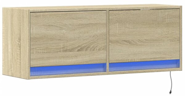 Sonoma tölgy színű fali TV-szekrény LED-ekkel 100x31x35 cm
