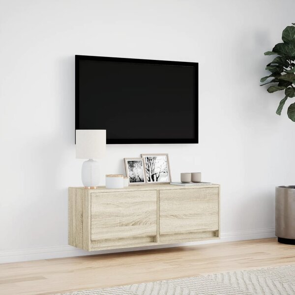 Sonoma tölgy színű fali TV-szekrény LED-ekkel 100x31x35 cm